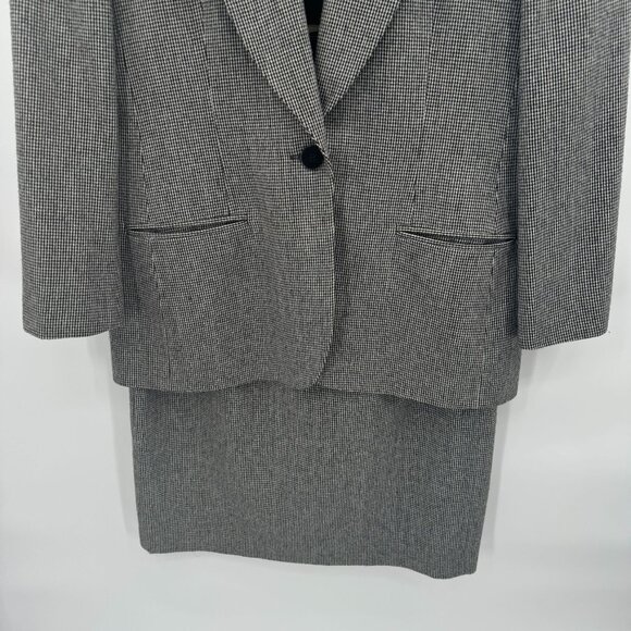Vintage Evan Picone Houndstooth Skirt Suit Set Black Velvet Collar Womens 10 USA - Picture 3 of 14